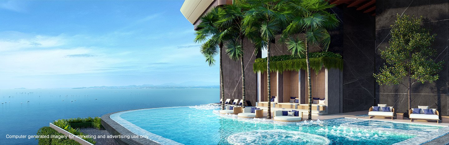 Once Wongamat — rooftop pool deck with sea view